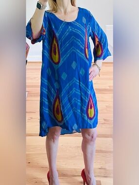 Vibrant Blue Patterned Shift Dress